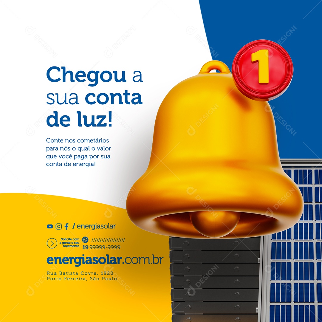 Chegou A Sua Conta De Luz Economia Energia Solar Social Media PSD Editável