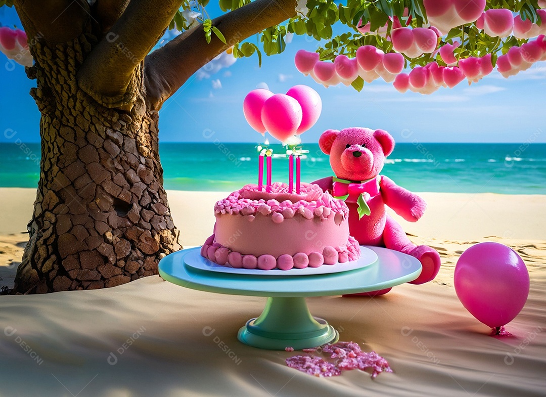 Comemoração de aniversário na praia com delicioso bolo