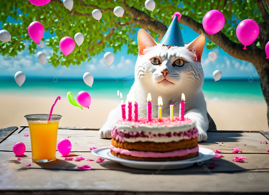 Comemoração de aniversário na praia com delicioso bolo