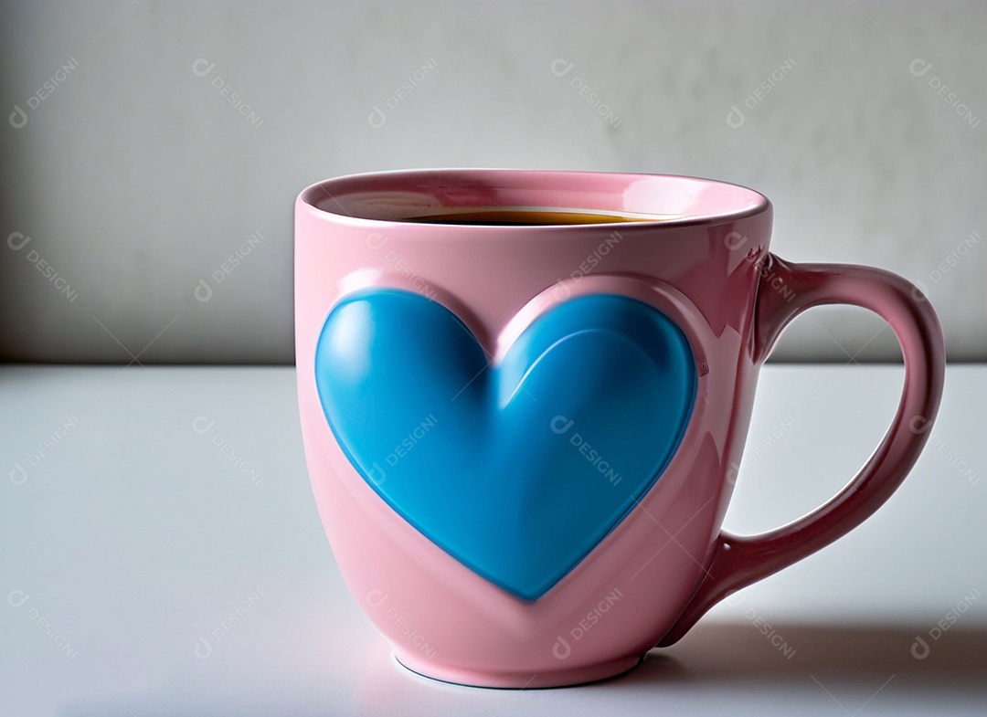 Xícara rosa com coração azul