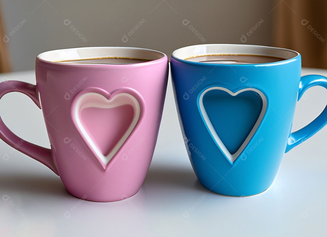 Conjunto de xícaras rosa e azul