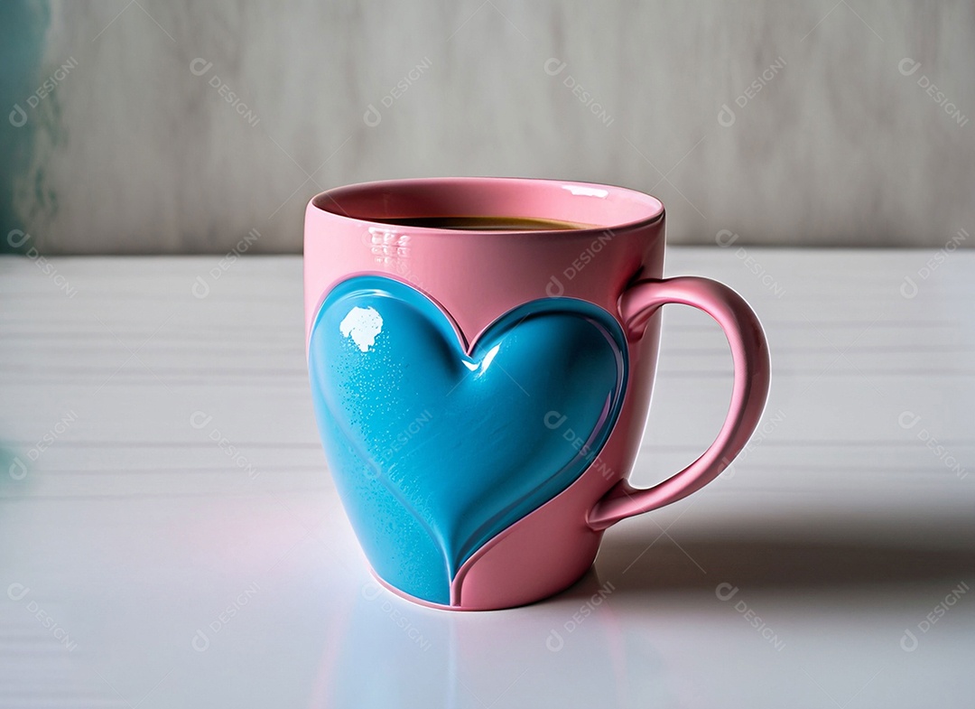 Xícara rosa com coração azul