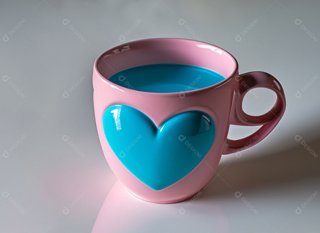 Xícara rosa com coração azul