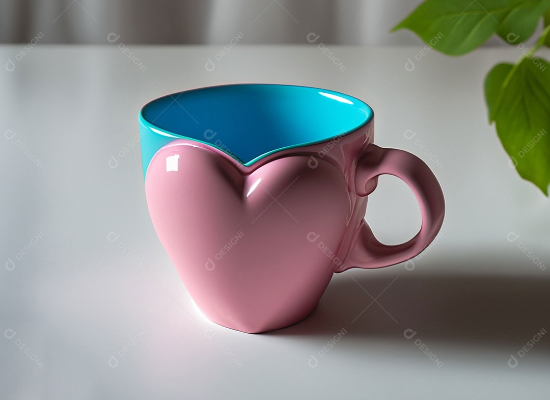 Xícara azul com coração rosa