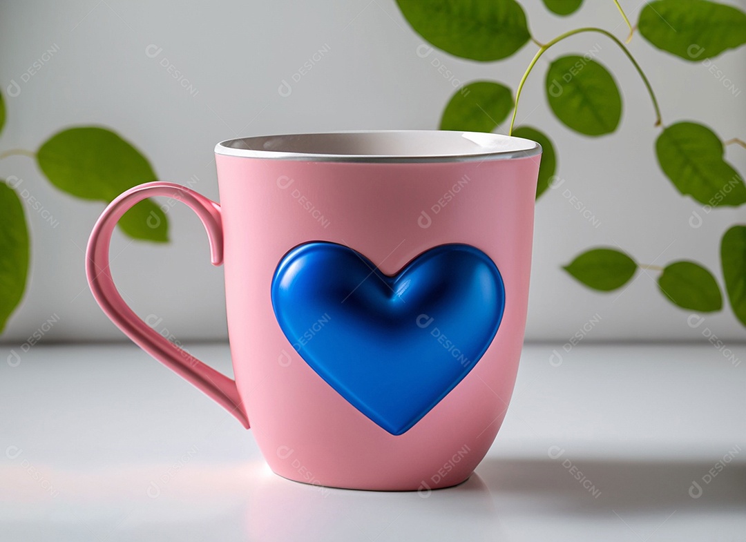 Xícara rosa com coração azul