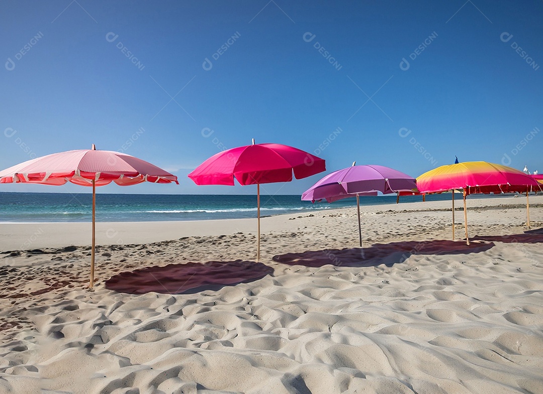 Guarda-sol coloridos na areia da praia