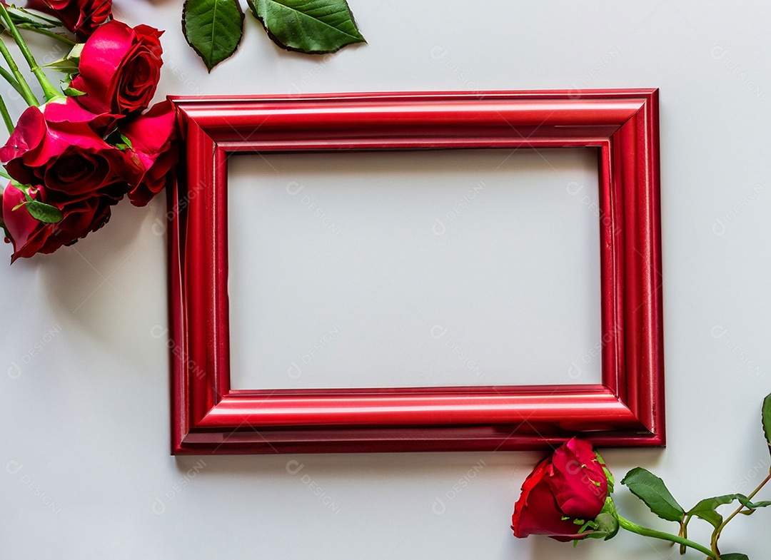 Moldura de madeira vermelha em fundo branco