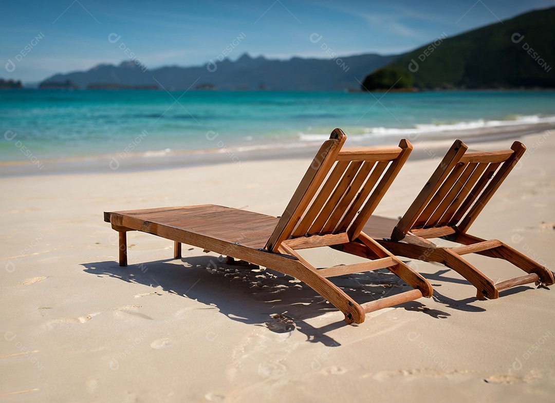 Cadeiras de madeira na linda praia