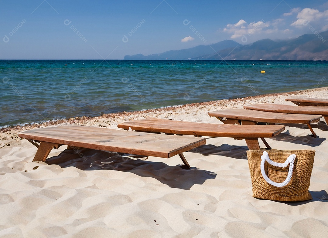 Cadeiras de madeira na linda praia