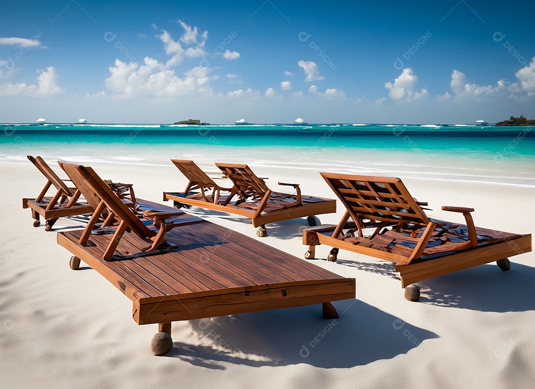 Cadeiras de madeira na linda praia