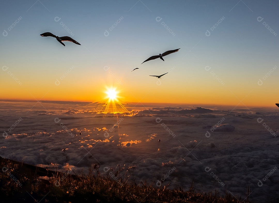 Lindo pôr do sol na montanha