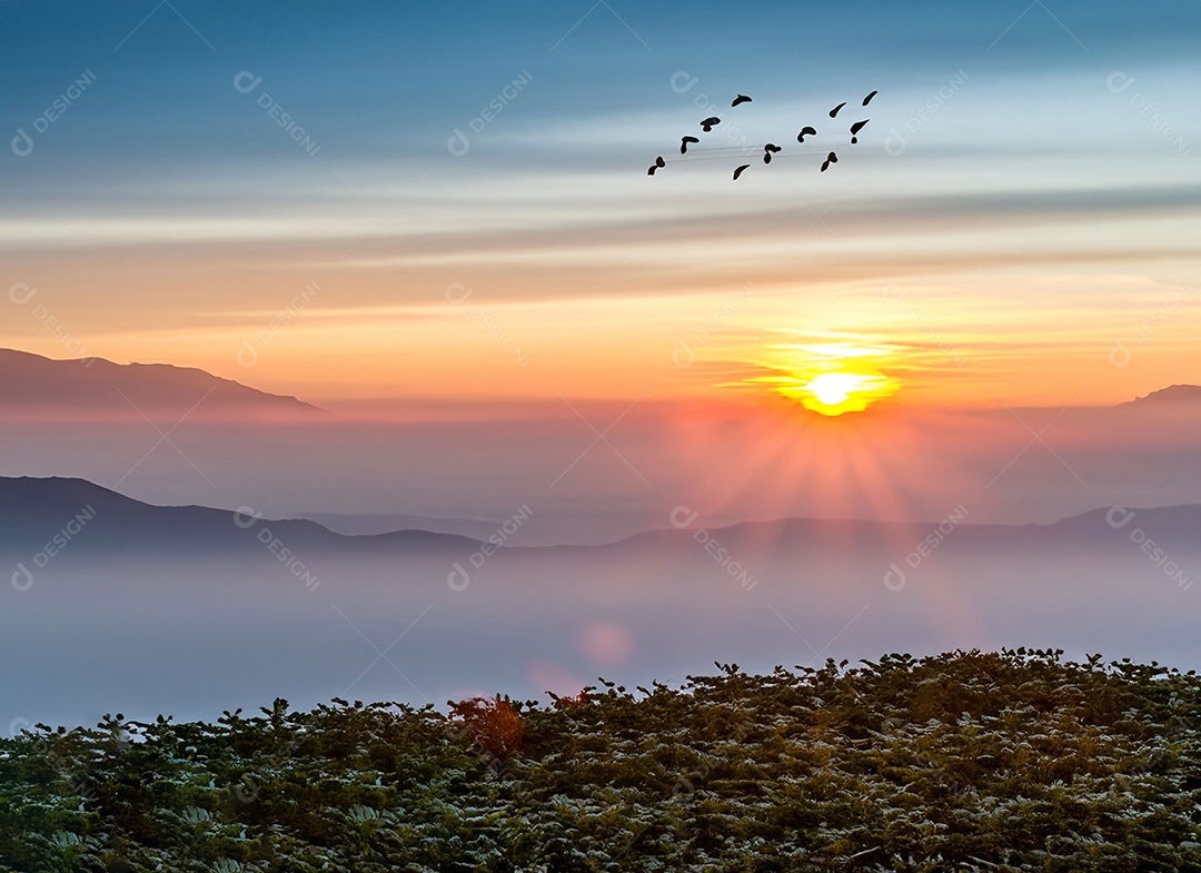 Lindo pôr do sol na montanha