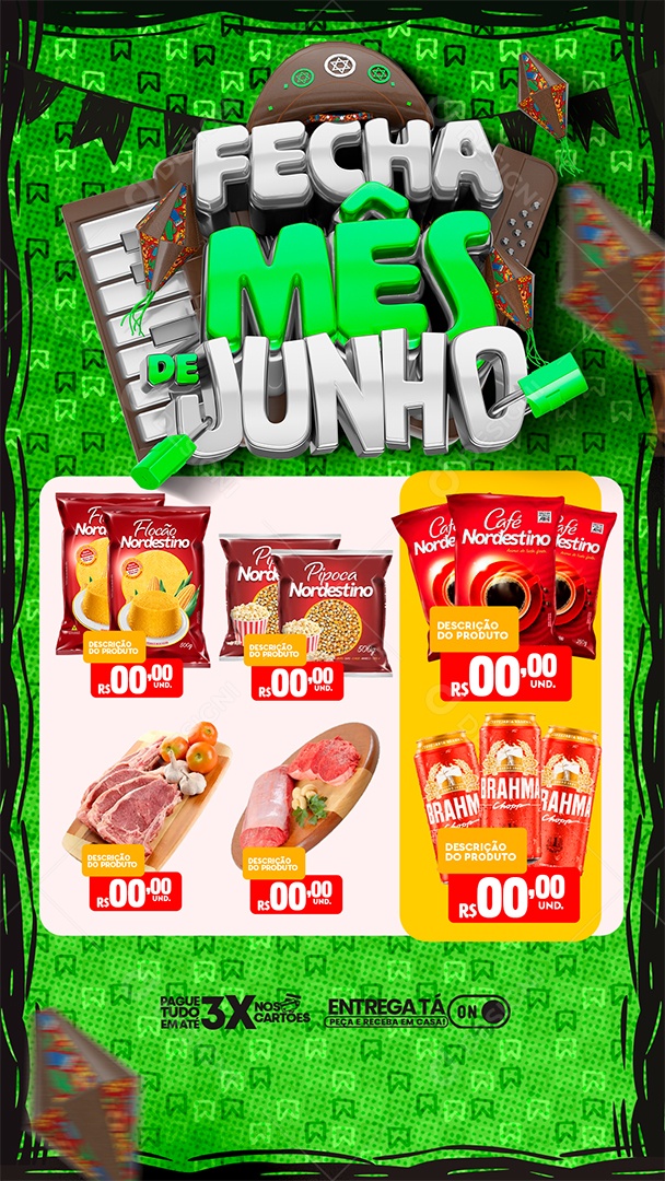 Story Fecha Mês de Junho Supermercado Social Media PSD Editável