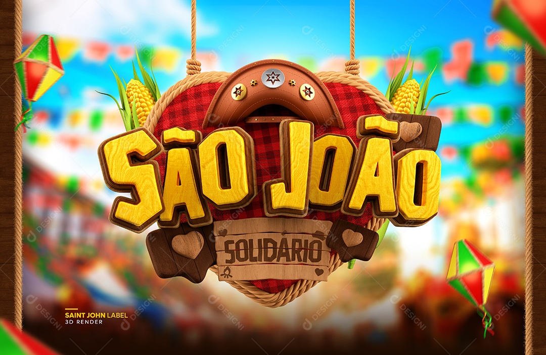 Selo São João Solidário 3D Render Social Media PSD Editável