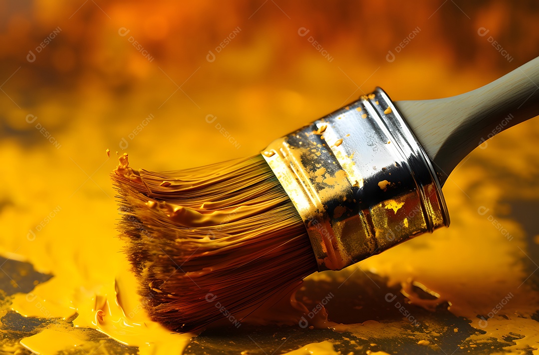 Pincel para pinturas com tinta laranja