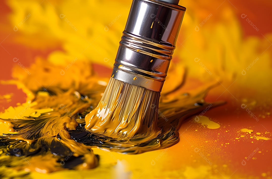 Pincel para pinturas com tinta laranja