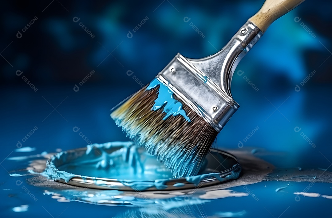 Pincel para pinturas com tinta azul