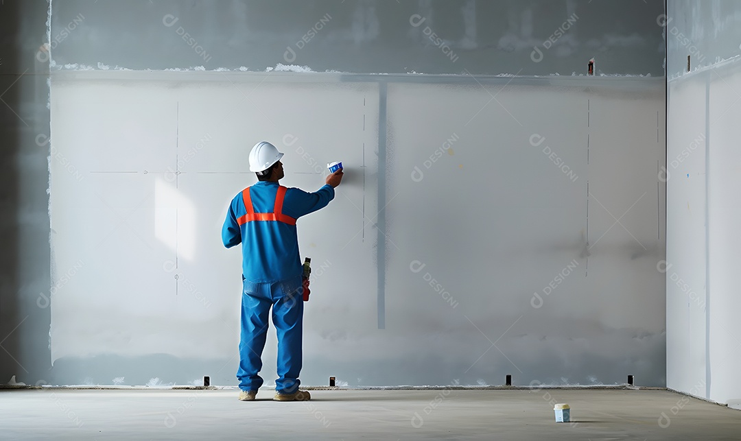 Pintor pintando parede com tinta branca