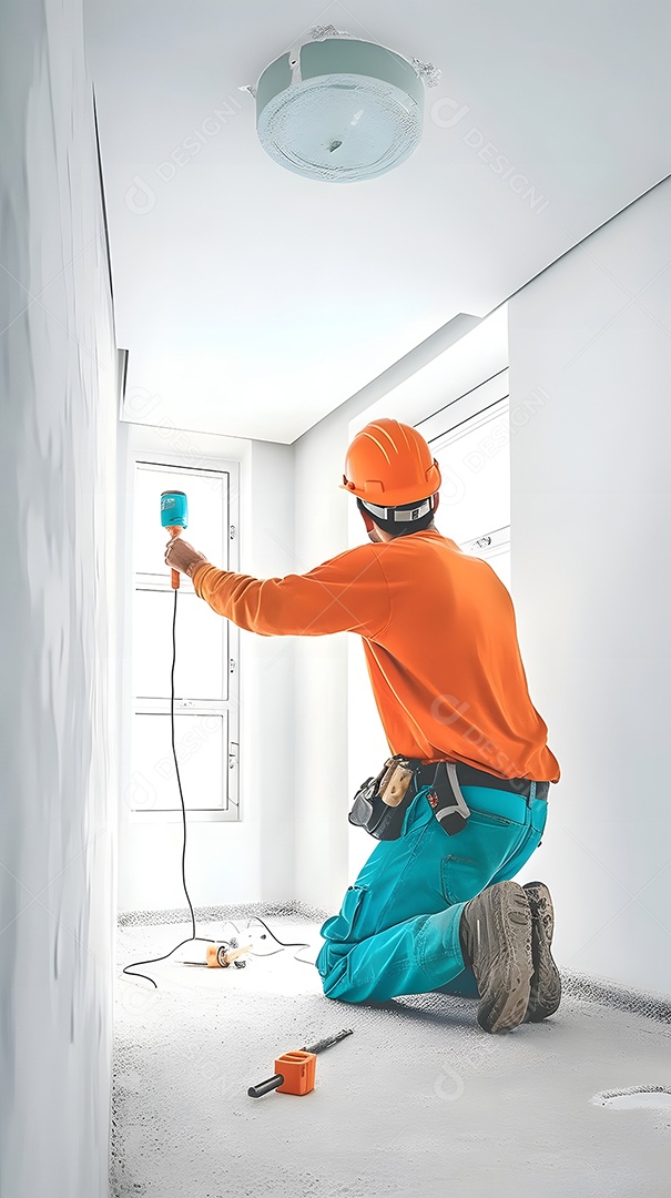 Pintor pintando parede com tinta branca