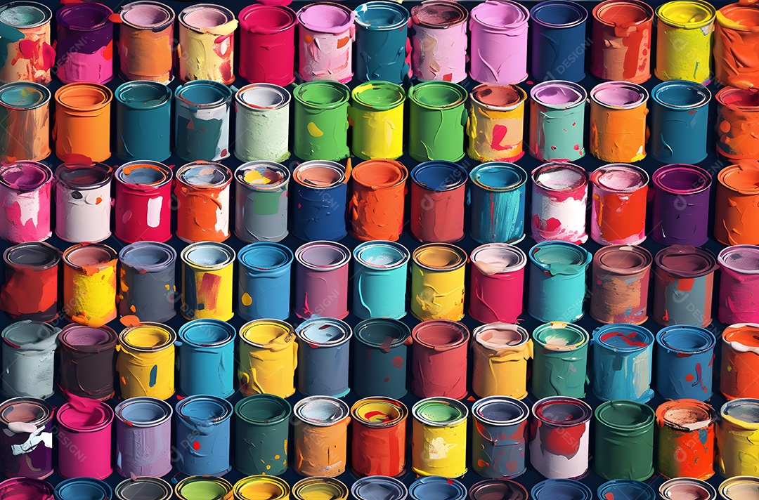 Detalhes de latas de tintas coloridas