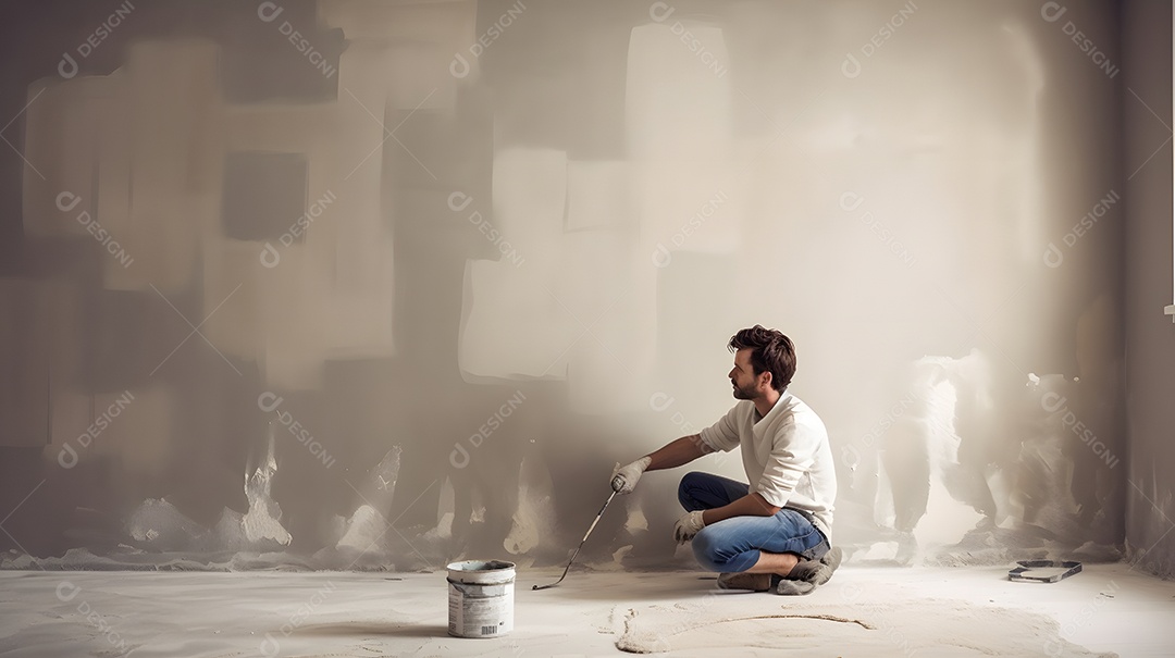 Homem pintor reformando casa