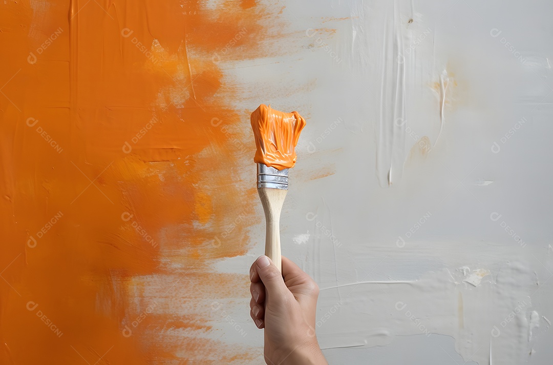 Pincel e tinta de cor laranja