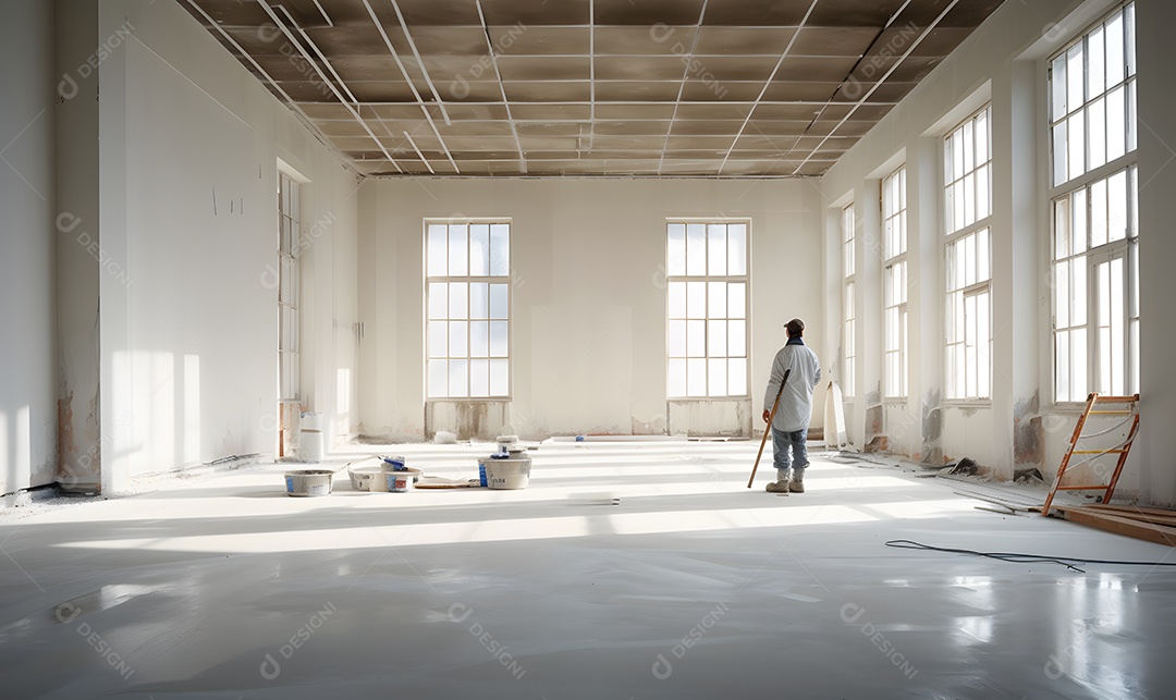 Pintor pintando sala de cor branca
