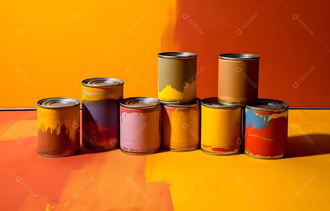 Baldes de tintas coloridas