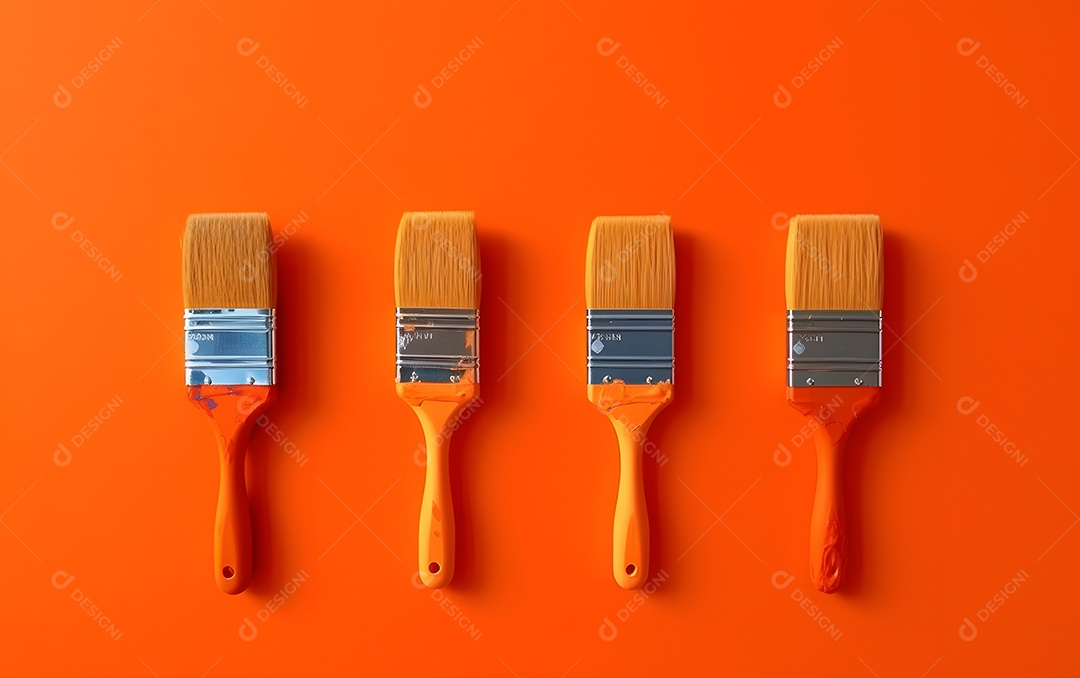 Pinceis de pintura com tinta laranja