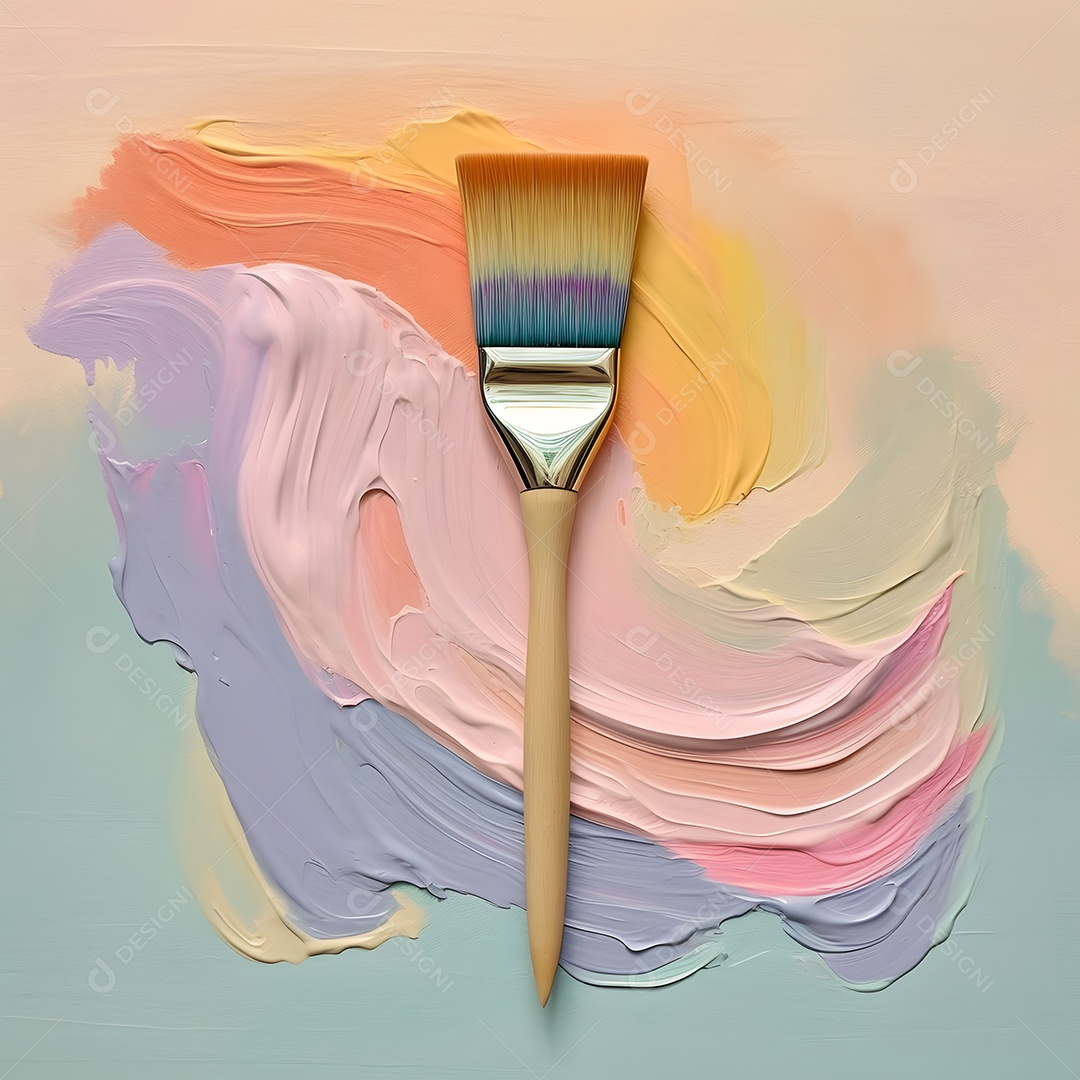 Pincel de pintura com tintas coloridas