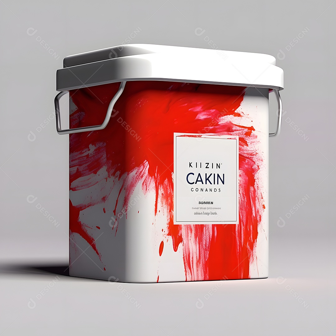 Detalhes do balde de tinta em fundo branco