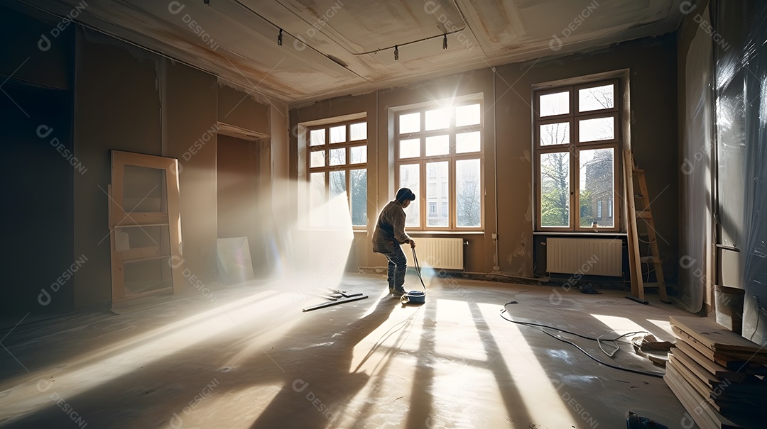 Pintor pintando sala de cor branca