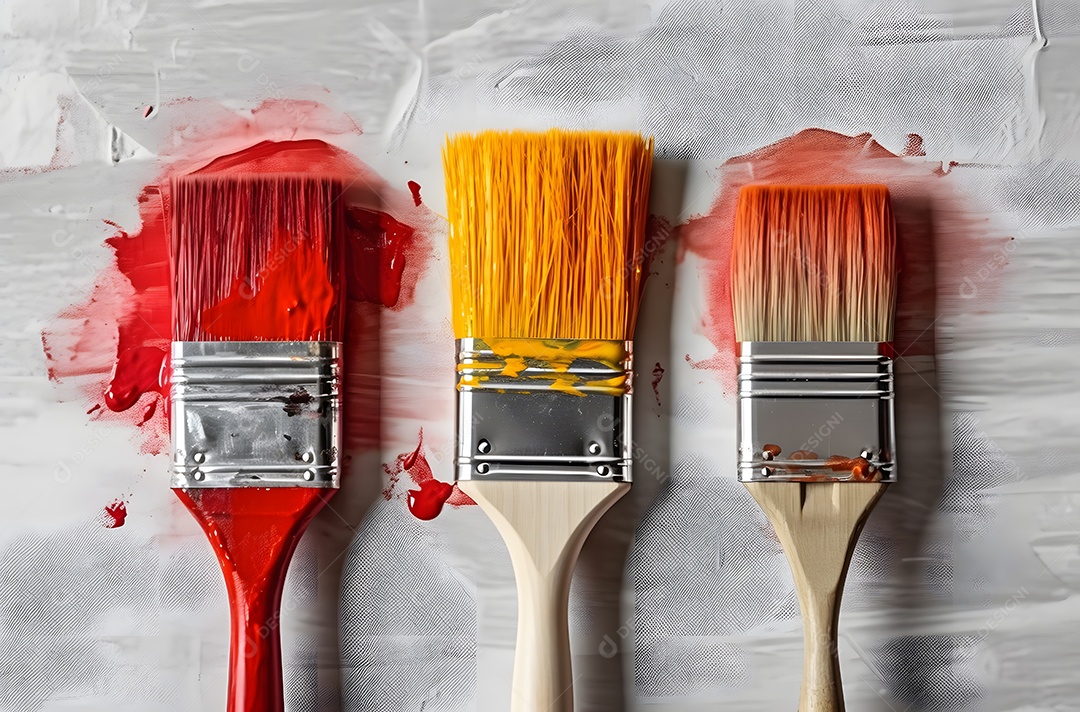 Pinceis de tinta vermelha e laranja