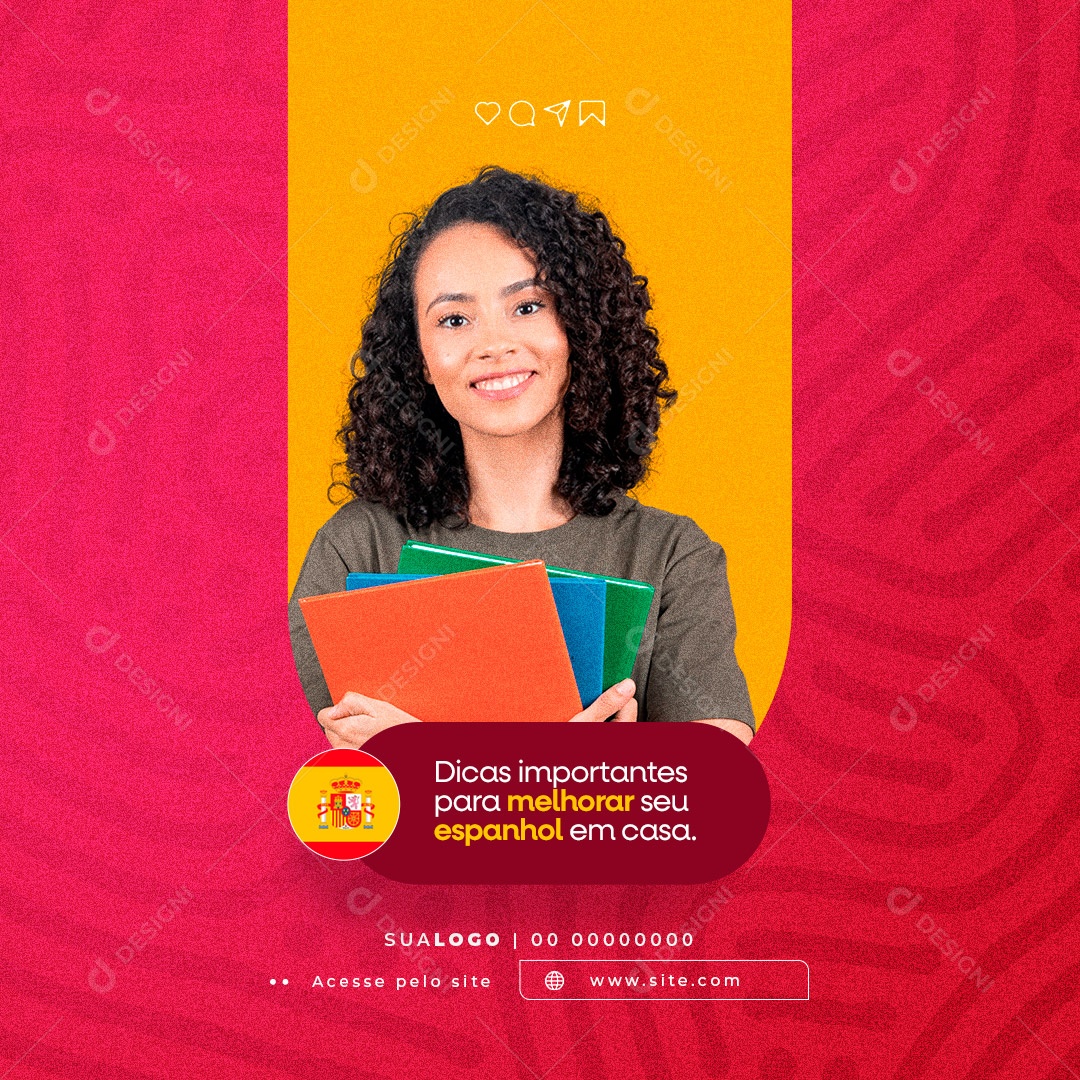 Dicas Importantes Para Melhorar Seu Espanhol em Casa! Escola de Espanhol Social Media PSD Editável