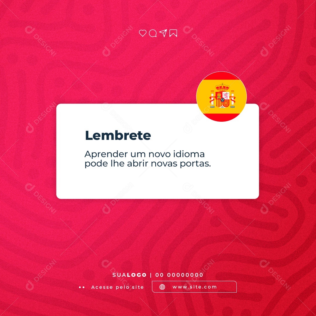 Lembrete Escola de Espanhol Social Media PSD Editável