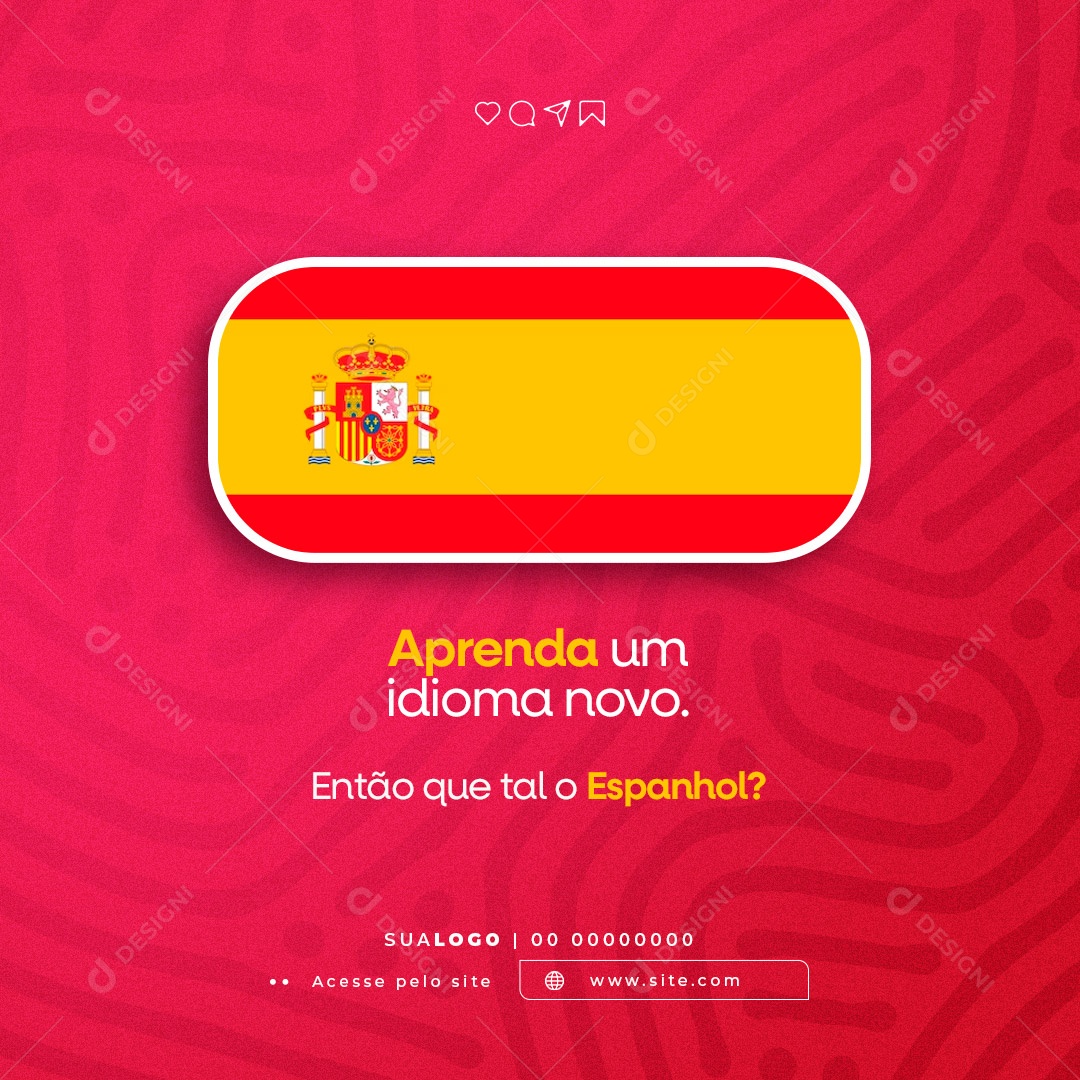 Aprenda um Idioma Novo. Escola de Espanhol Social Media PSD Editável