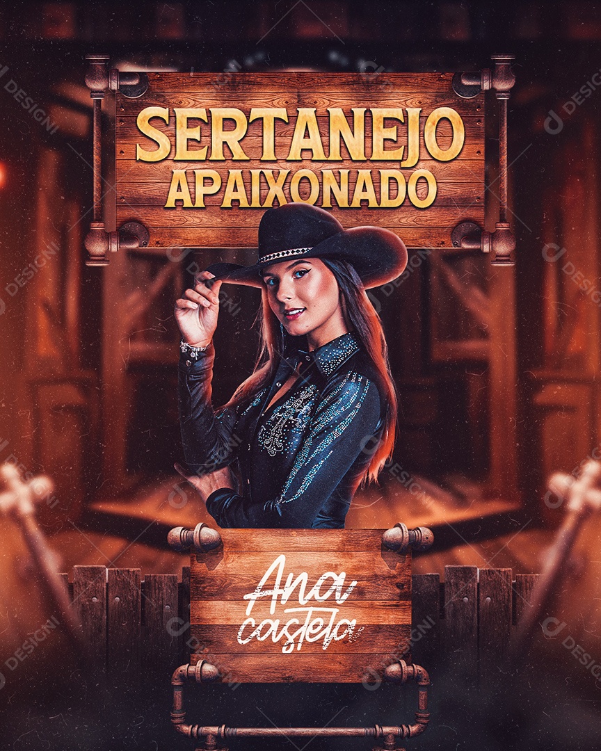Flyer Sertanejo Apaixonado Cantora Ana Castela Social Media PSD Editável
