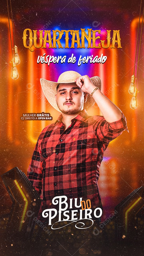 Flyer Show Quartaneja Véspera de Feriado Biu do Piseiro Story Social Media PSD Editável