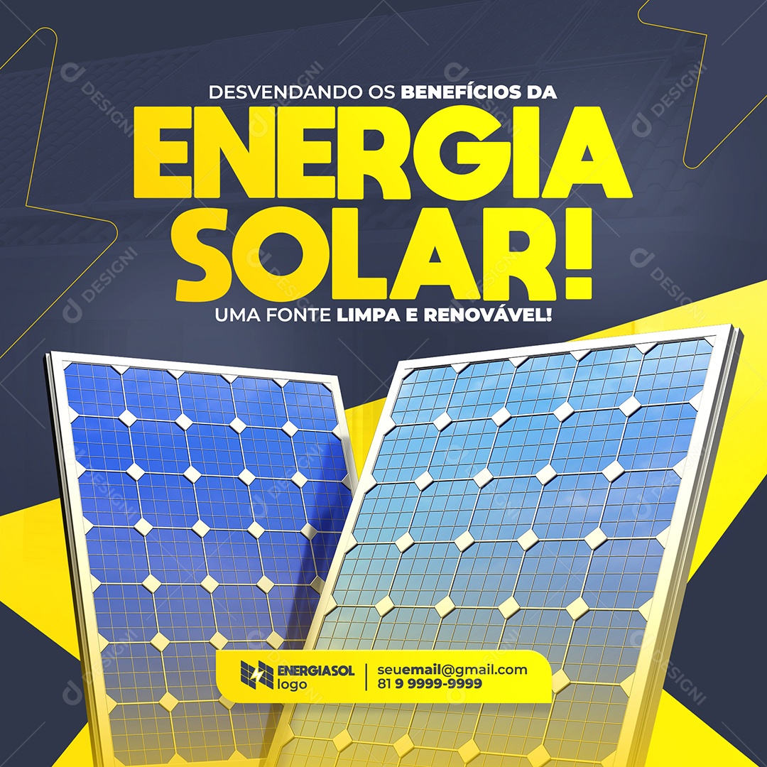 Post Feed Energia Solar Uma Fonte Limpa e Renovável Social Media PSD Editável