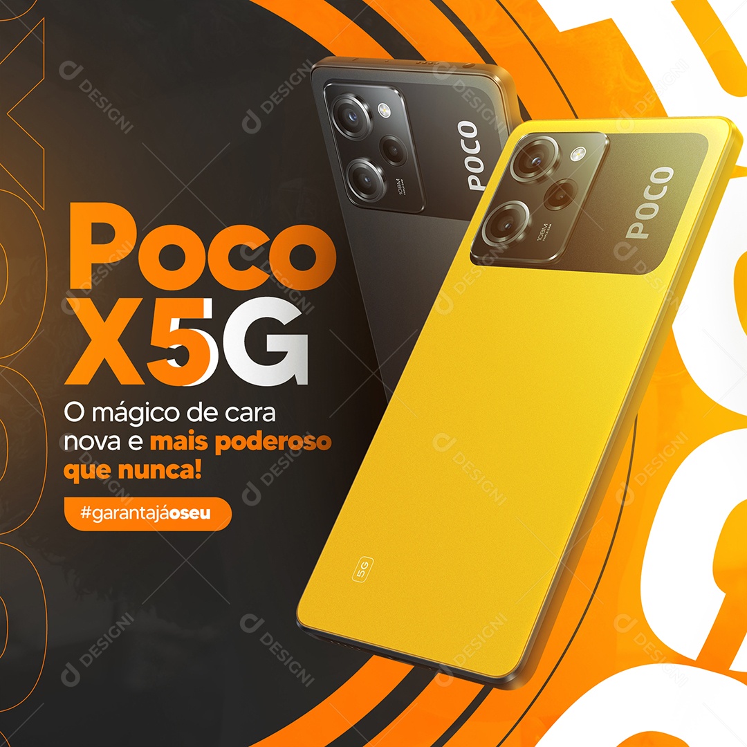 Post Feed Poco X5G O Magico de Cara Nova e Mais Poderoso Social Media PSD Editável