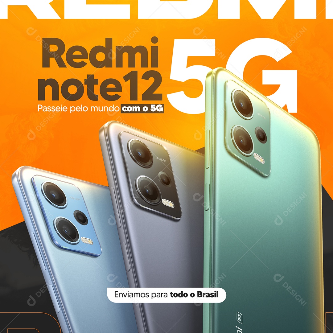 Post Feed Redimi Note 12 Passeie Pelo Mundo Com o 5G Social Media PSD Editável