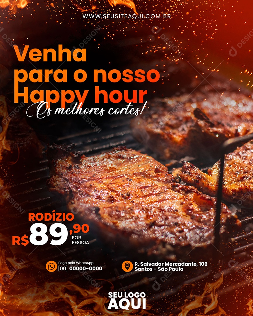 Social Media Venha Para O Nosso Happy Hour Churrascaria PSD Editável