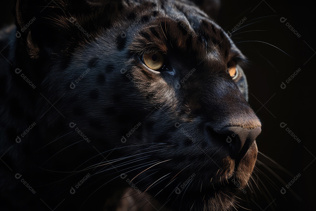 Pantera negra olhando para frente fundo preto fotografia hiper-realista gerada por IA