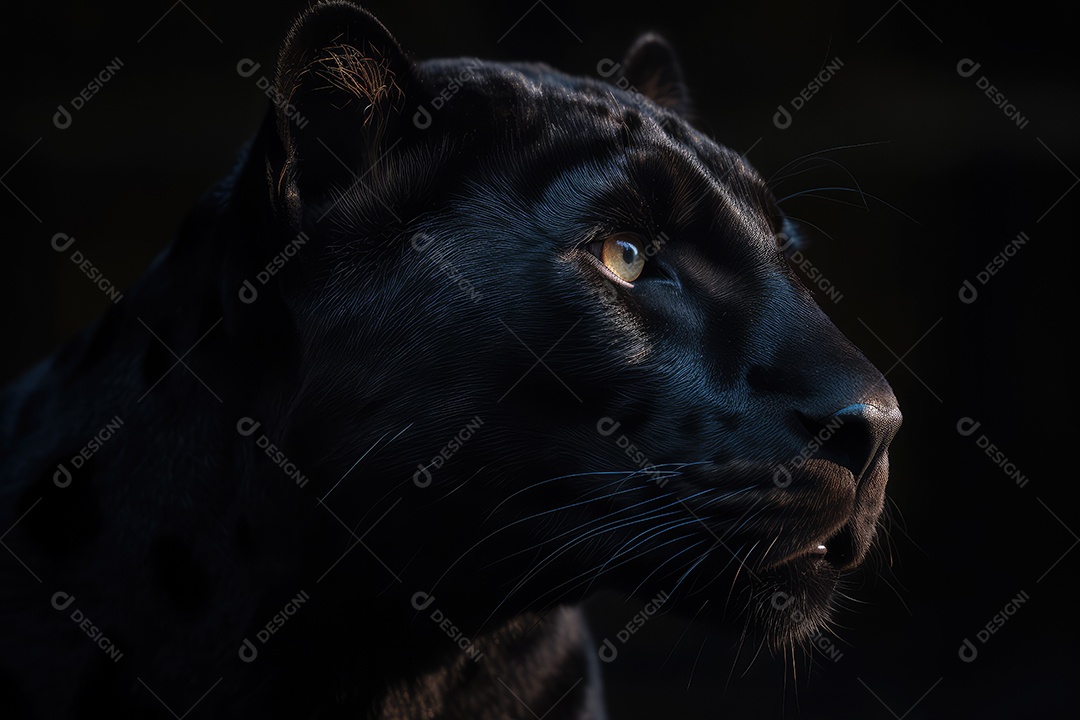 Pantera negra olhando para frente fundo preto fotografia hiper-realista gerada por IA