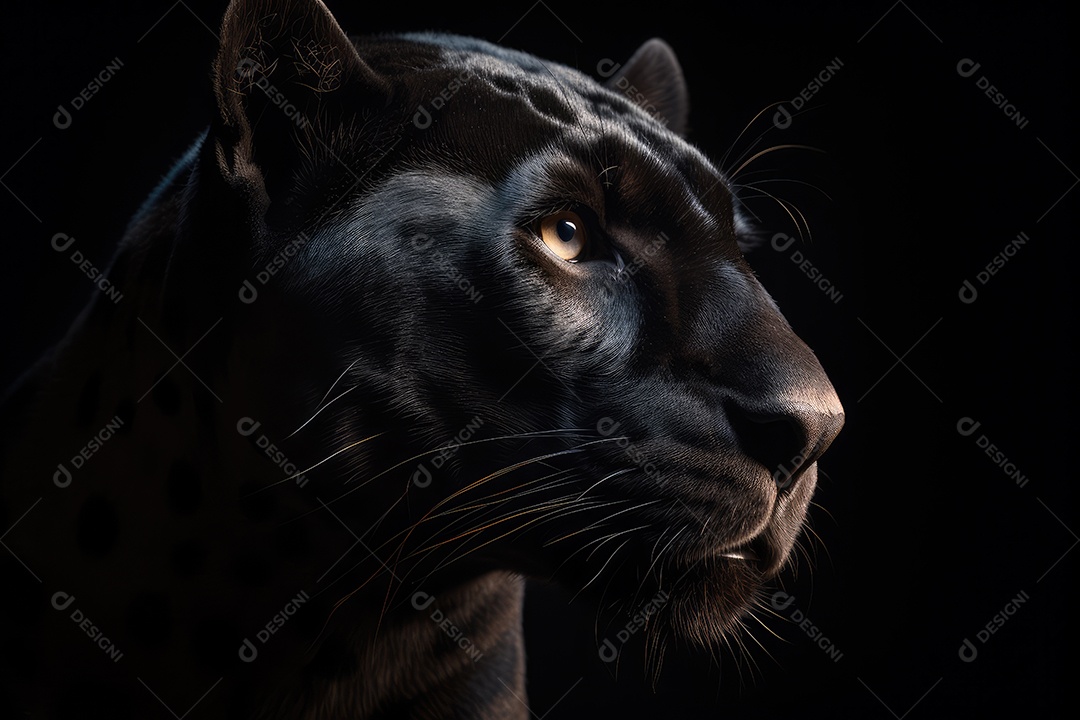 Pantera negra olhando para frente fundo preto fotografia hiper-realista gerada por IA