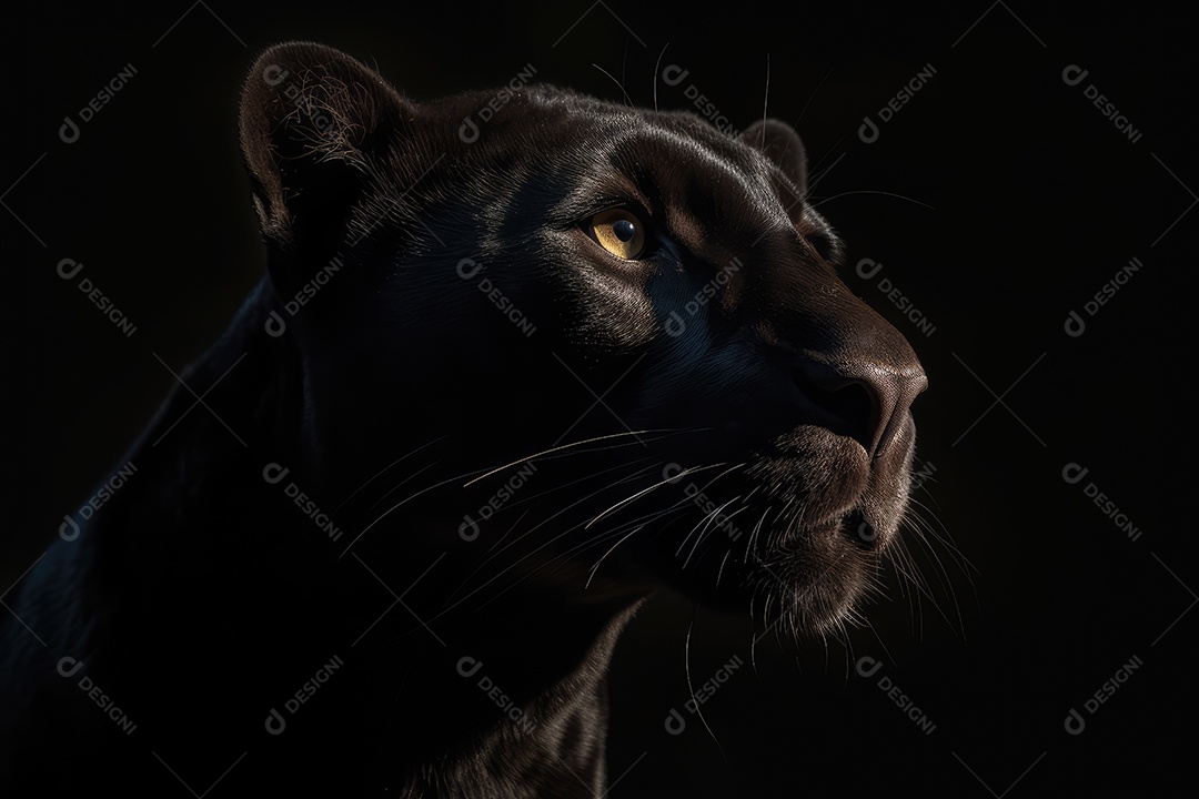 Pantera negra olhando para frente fundo preto fotografia hiper-realista gerada por IA