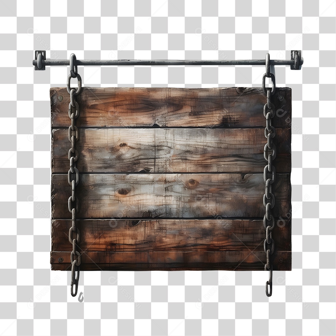 Placa de madeira com correntes PNG Transparente