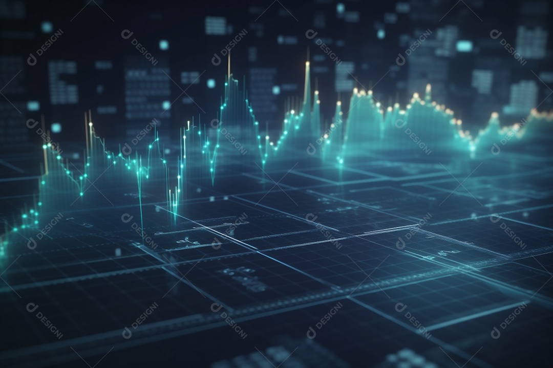 design gráfico, diagrama estatístico iluminação azul neon com indicadores financeiros do mercado de ações e investimento.