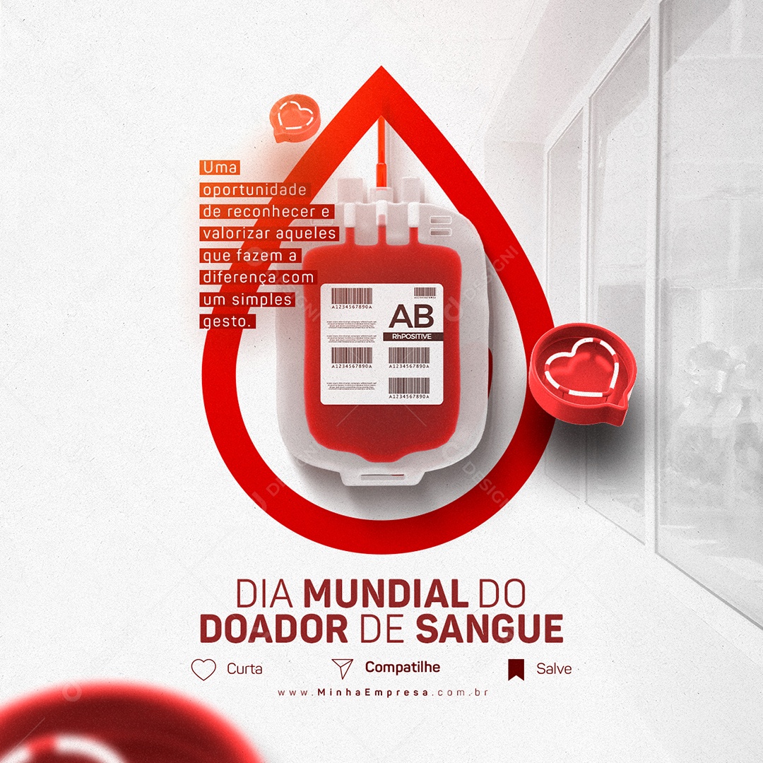 Uma Oportunidade De Reconhecer e Valorizar Dia Mundial Do Doador De Sangue Social Media PSD Editável