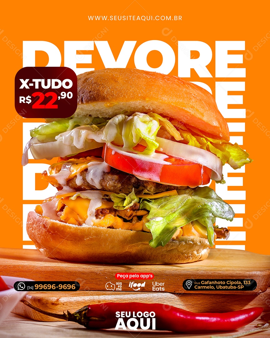 Social Media Devore X Tudo Hamburgueria PSD Editável